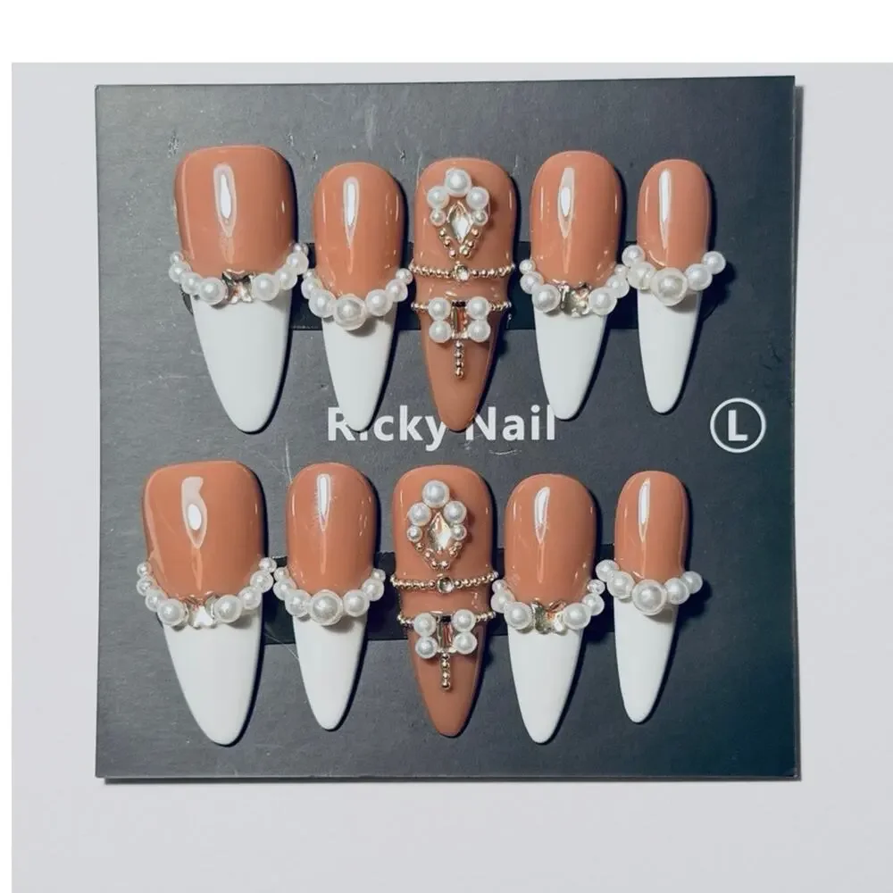 Ricky Nail Pearl French Tip Press On Nails Size Large